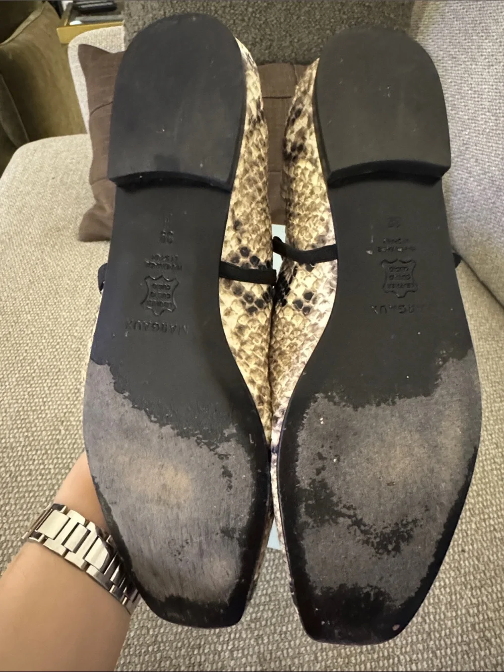 Margaux The Phoebe Black and Beige Snake-Print Ballet Flats